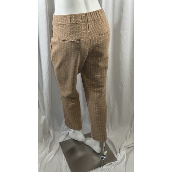Ann Taylor Dress Textured Geo Pattern Pants Ankle Tan Ivory Cotton Blend L 87-12 - Picture 4 of 15